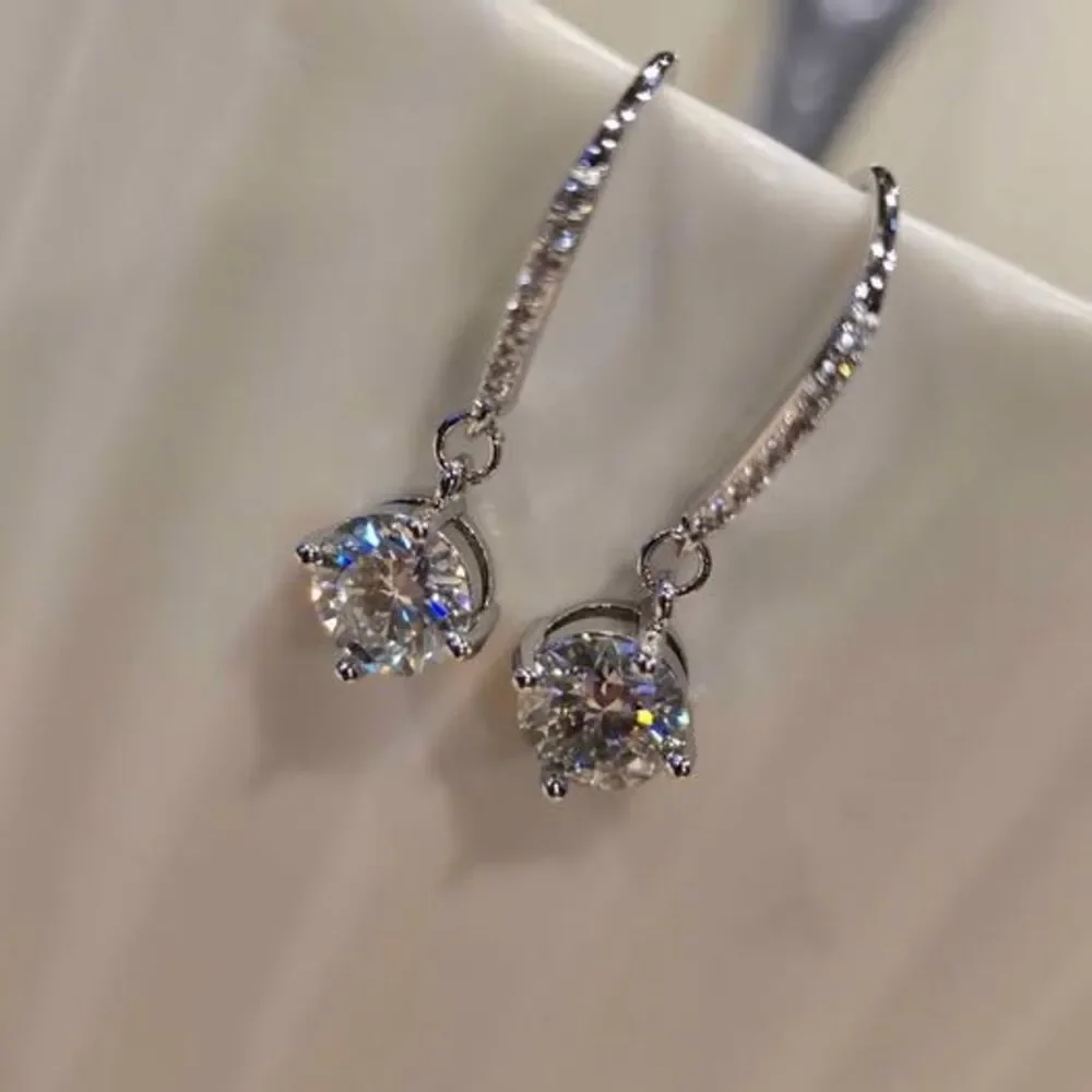 Round Cut Moissanite Drop Earrings